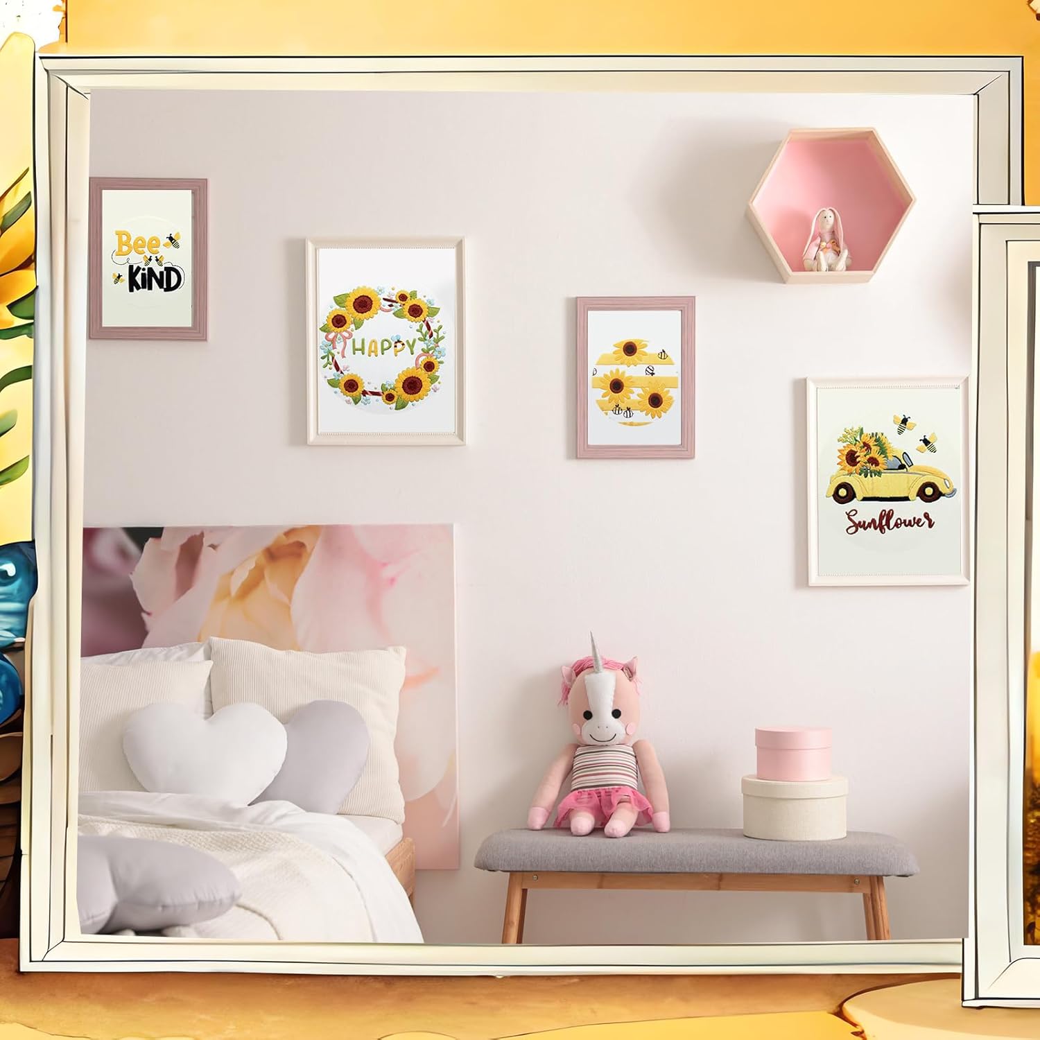 Riceshoot 8 Set Sunflower Embroidery Kits for Beginner Adults Bee Cross Stitch Kit DIY Needlepoint with Pattern Instruction, Hoop, Embroidery Fabric, Thread, Needle, Scissor, Gift for Home Decor