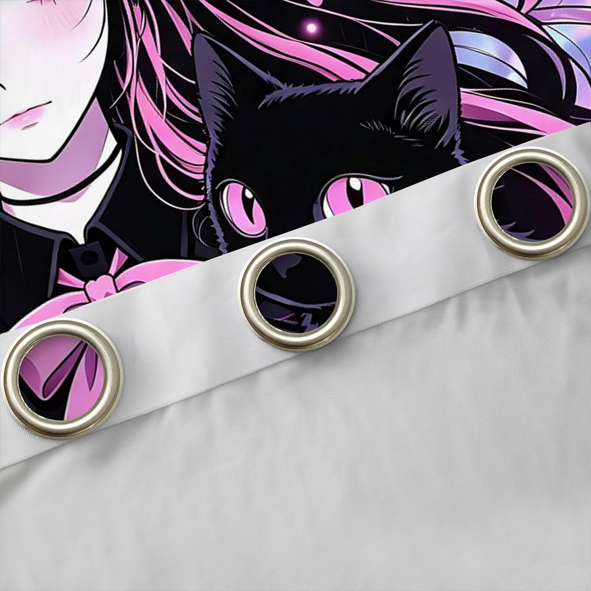 Feelyou Anime Girl Curtains for Bedroom Living Room Japanese Girl Blackout Shades Japanese Anime Room Darkening Curtain Cute Black Cat Window Treatments, 2 Panels 38 x 45 Inch Decor image 5