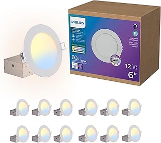 Sponsored Ad - LED 60W Slim 6-inch Canless Downlight 12-Pack Selectable White Multi-CCT 1000 Lumen (12.5W = 60W) Dimmable No Housing Required
