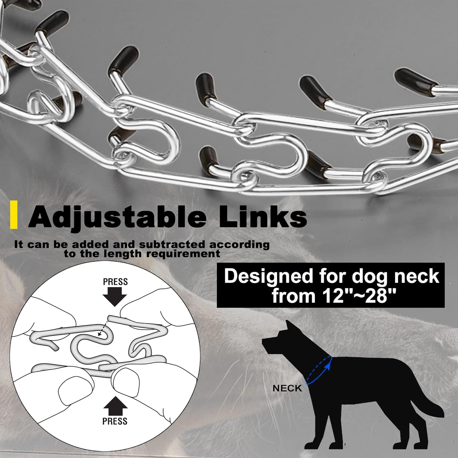 Dog Chain Collar Adjustable Stainless Steel Links Chain with Quick Release Buckle for Medium Large Dogs.(Buckle, Silver)