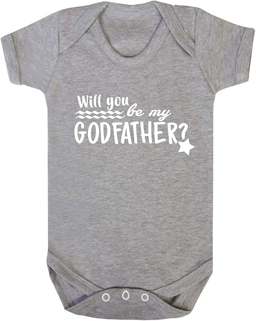 Will You be My Godfather Baby Vest Babygrow Bodysuit Baby Shower Gifts Christening Gifts Baby Girl Grey (0-3 Months)