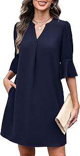 RUMIA Summer Dresses for Women 2025 V Neck Ruffle Short Sleeve Loose Casual Dress with Pockets