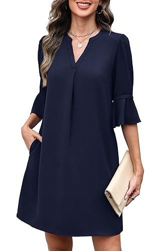 Shift Dress for Women V Neck Ruffle Sleeve Loose Summer