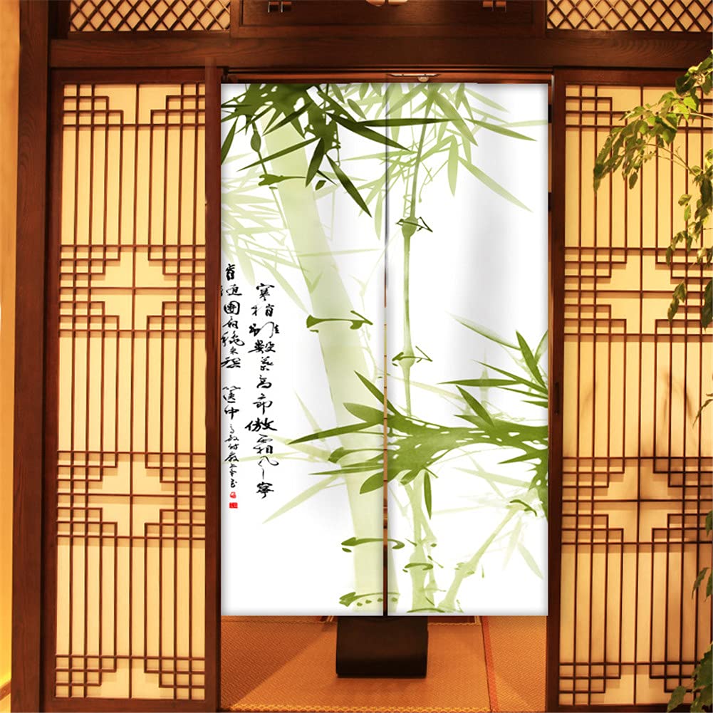 Hiseng Japanese Noren Curtain Long Type Door Tapestry for Home Decoration, Bedroom Kitchen Restaurant Bathroom Doorway Curtain, Toilet Partition Hanging Curtain (Green bamboo,85x150cm)