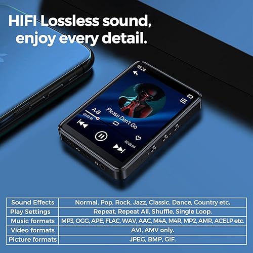 Miniatura 4 de Reproductor de MP3, exquisito mini diseño, pantalla de espejo táctil completa, sonido sin pérdidas, radio FM, tarjeta TF compatible, Bluetooth, para
