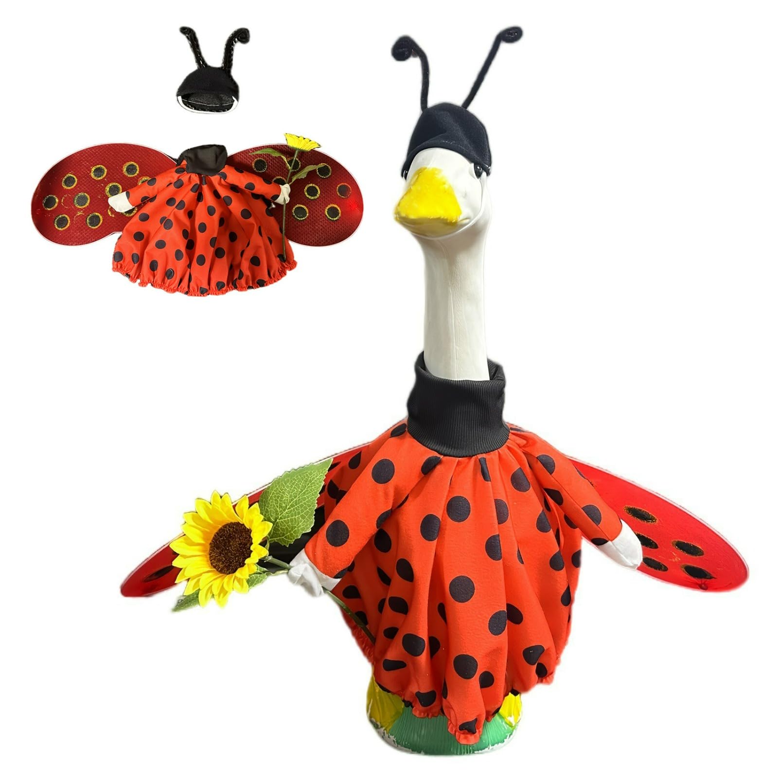JHUAJISFC Porch Goose Outfit Bee Ladybug Set, 23 Inch Spring Garden Statue Clothes with Wings Hat & Sunflower for Outdoor Yard Patio Lawn Statue Decor