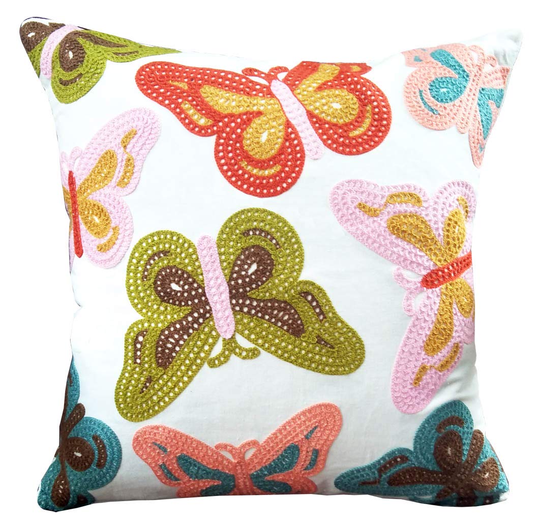 Zuodu Butterfly 45Cmx45cm Embroidered Cotton Decorative Throw Pillow Cover Cushion Case Pillow Case,Sofa,Chair,Car Use