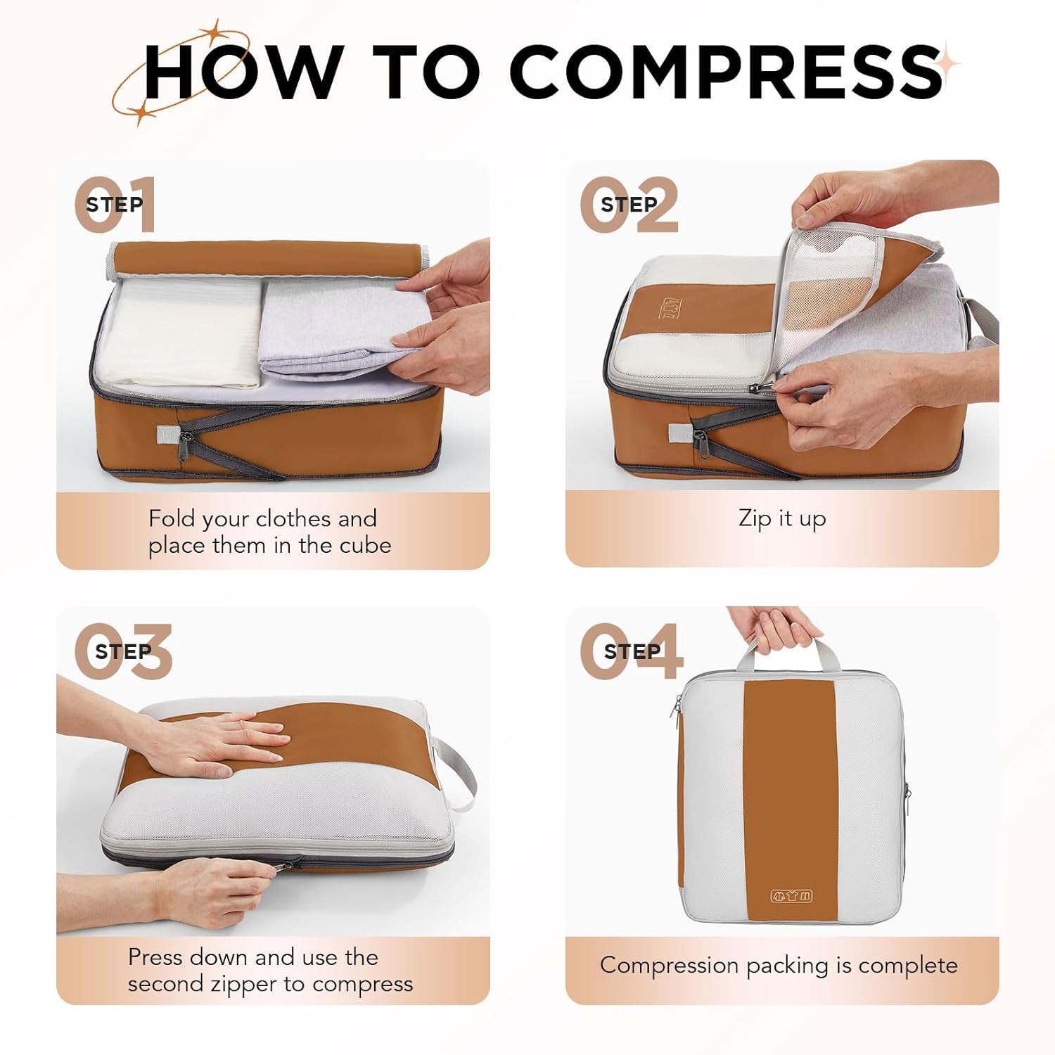 10 Set Compression Packing Cubes for Travel Essentials,Compressible Expandable Packing Cubes for Suitcase,OlarHike Luggage Organizer Bags for Travel,Handy Helper for Organizing Clothes(Brown)