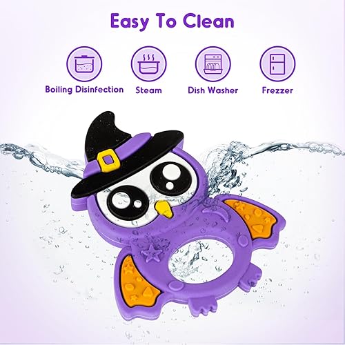 Miniatura 4 de Juguete de dentición de Halloween para bebés de 3 a 12 meses, regalos temáticos de búho lindo de Halloween, juguete de dentición para bebés, curvas
