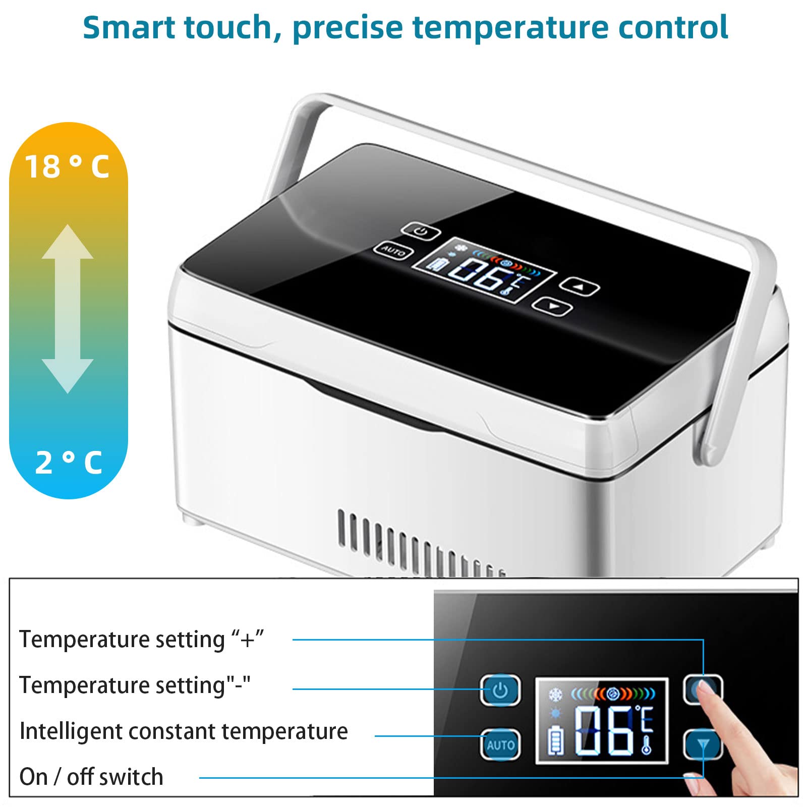 Refrigerador de medicamentos y Enfriador de insulina, Bolsa enfriadora portátil de Alta Capacidad de 2-18 °C, Mini Enfriador de insulina USB táctil Inteligente de Alta Capacidad 4xBattery