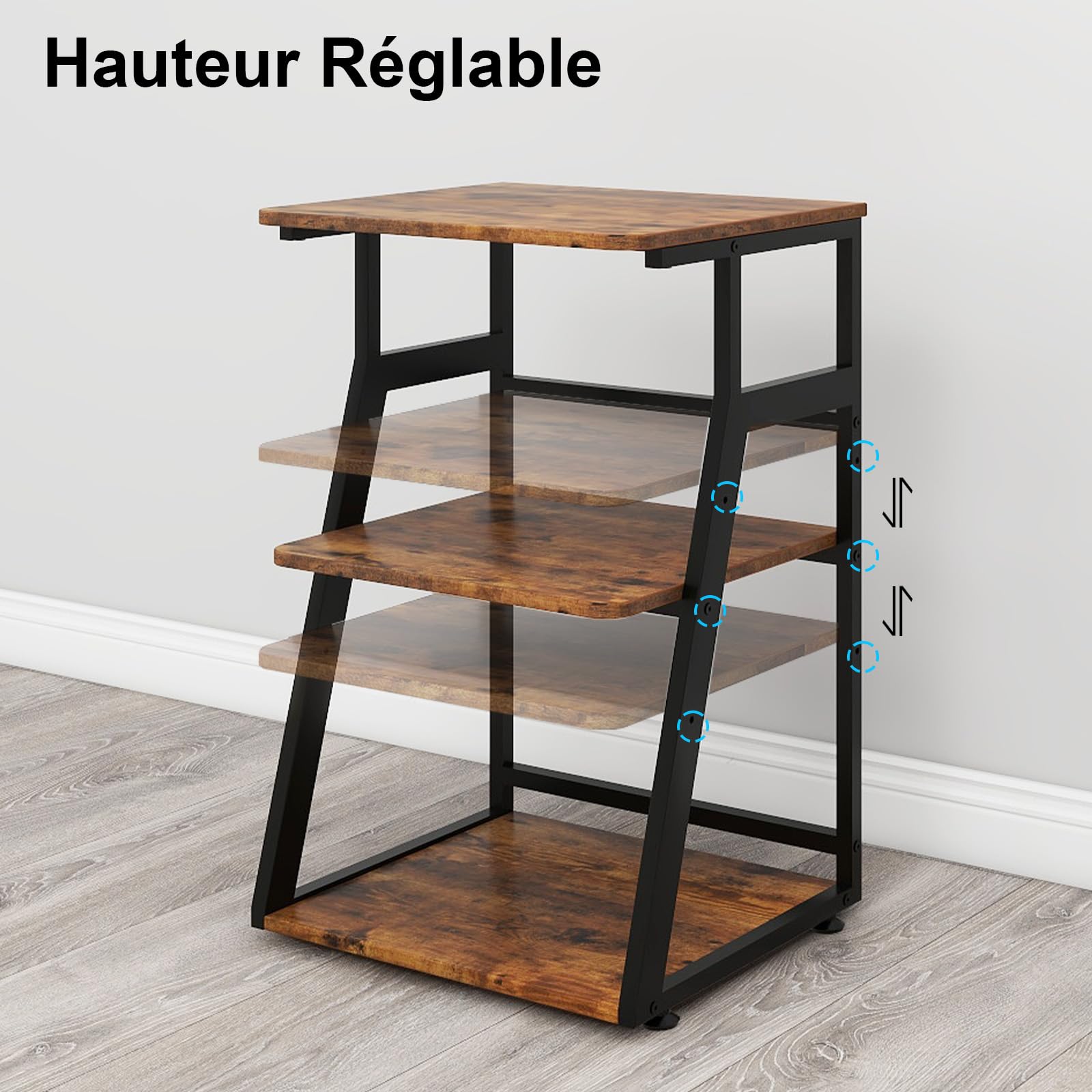 PUNCIA Meuble Imprimante à 3 Niveaux Support Imprimante 3D Caisson Bureau | en Bois Banette de Rangement avec Étagère Réglable Meuble de Rangement avec Roulette pour Bureau à Domicile (Marron)