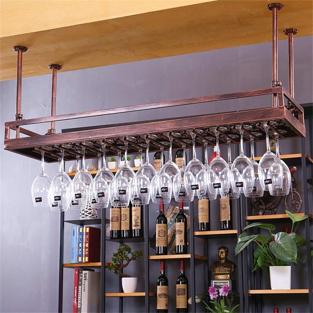 Casier à vin suspendu métal bronze inversé | Étagère porte-bouteille cuisine 80cm