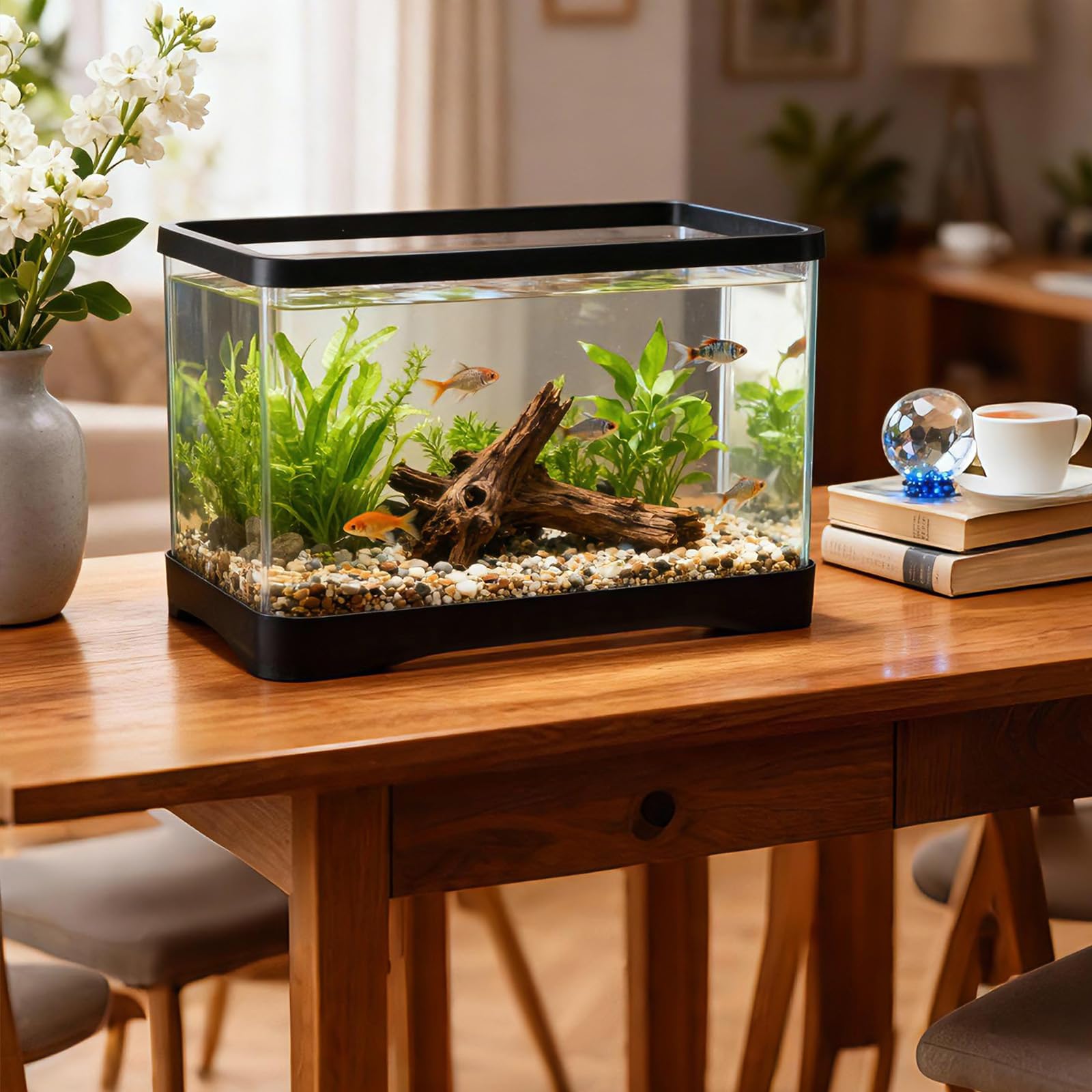 Geelin Aquarium rectangulaire en plastique de 7,6 litres pour poissons Betta, reptiles, plantes succulentes, fleurs, centre de table, incassable avec clarté transparente pour la maison et le bureau