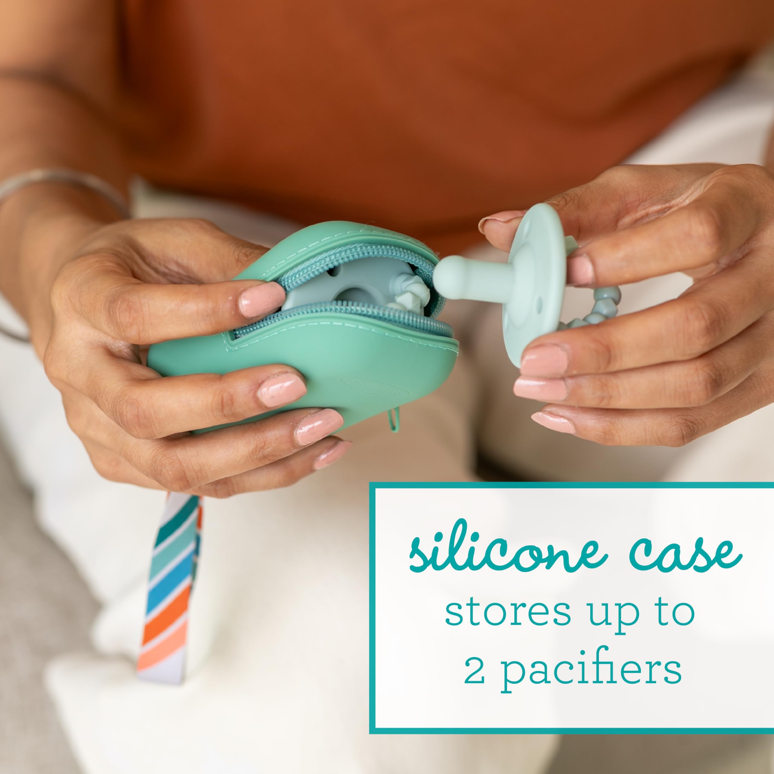 Infantino PaciPod - Premium Silicone Pacifier Holder, Attaches to Stroller or Diaper Bag, Stores up to 2 Pacifiers, Easy to Clean