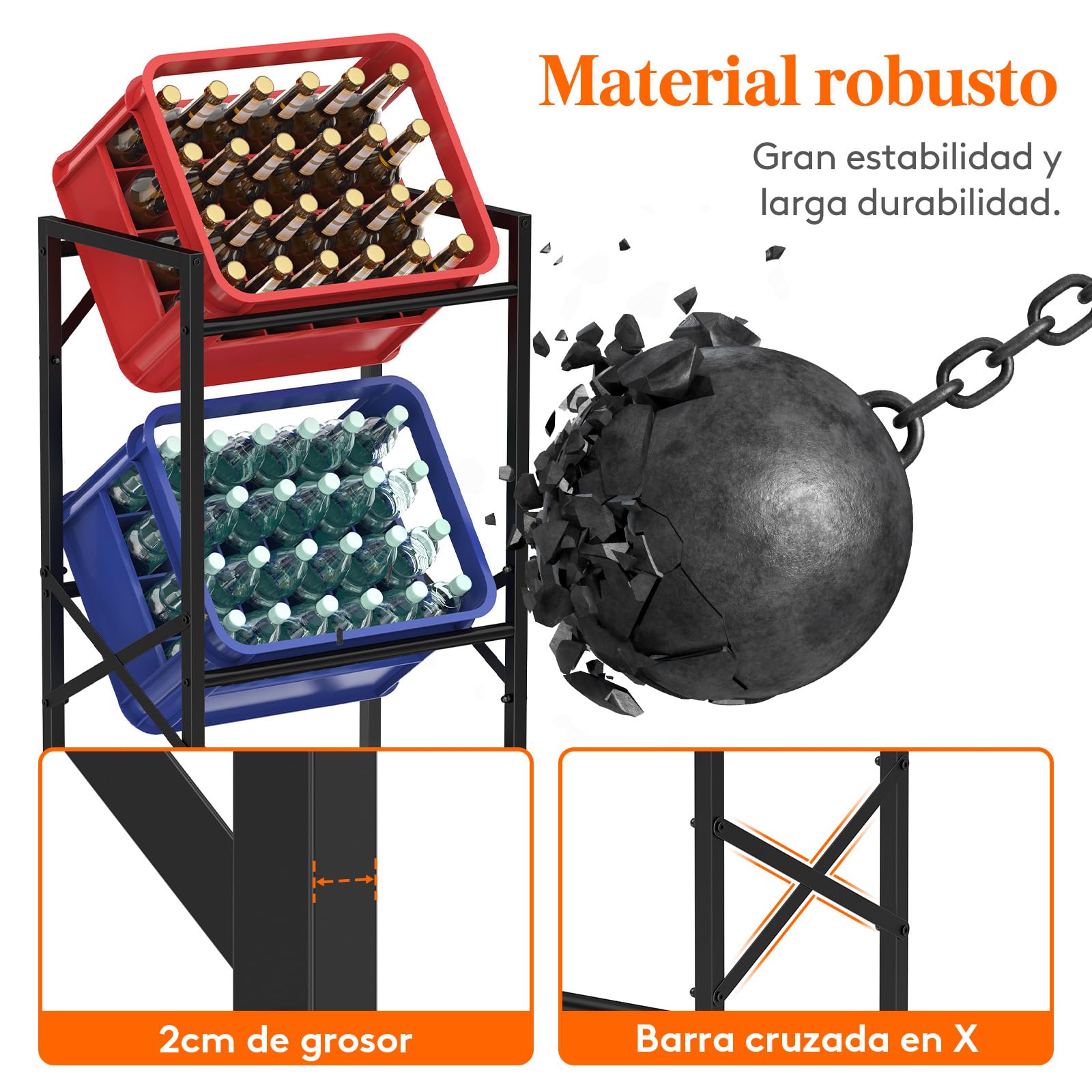 Lifewit Estantería para Bebidas con Ruedas para 3 Cajas, Estantería Metálica para Bebidas, Capacidad 450 kg, Pintura Antiarañazos, Estantería Estable para Cajas de Cerveza, Verduras y Agua