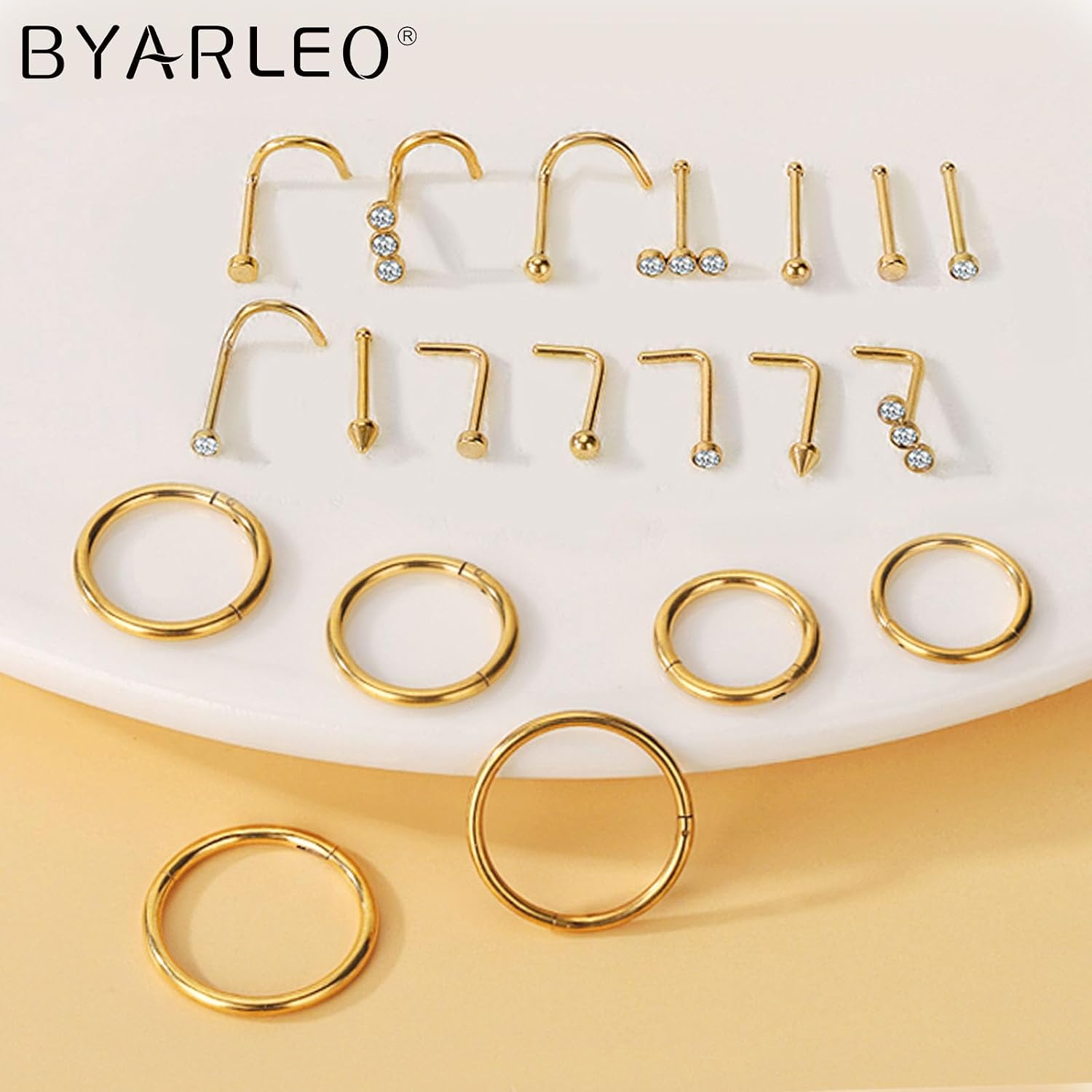 20pcs Surgical Steel Nose Ring,16G/18G Hypoallergenic Nose Rings Studs Set L Shape Nose Studs Body Piercing Nose Hoop Lip Ear Nose Rings for Women Men