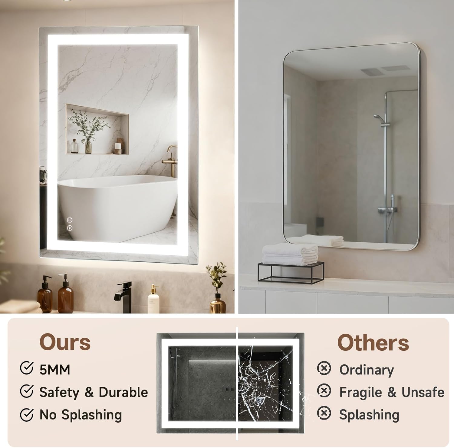 MISSDAY LED Bathroom Mirror,24x36 Inch Gradient Front and Backlit LED Mirror for Bathroom, 3 Colors Dimmable CRI>90 Double Lights, IP54 Enhanced Anti-Fog, Hanging Plates Vanity Mirror with Lights