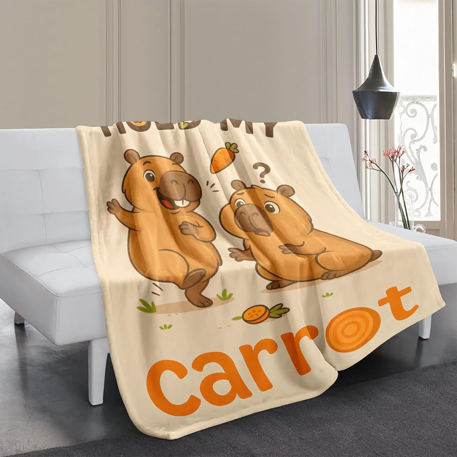 Funny Capybara Blanket – Kawaii Animal Throw with Hold-My-Carrot Humor, Cute Room Decor, Gift for Animal Lovers Kids Teens and Adults, for Couch Sofa and Bed, 50'' x 60'' - Image 3