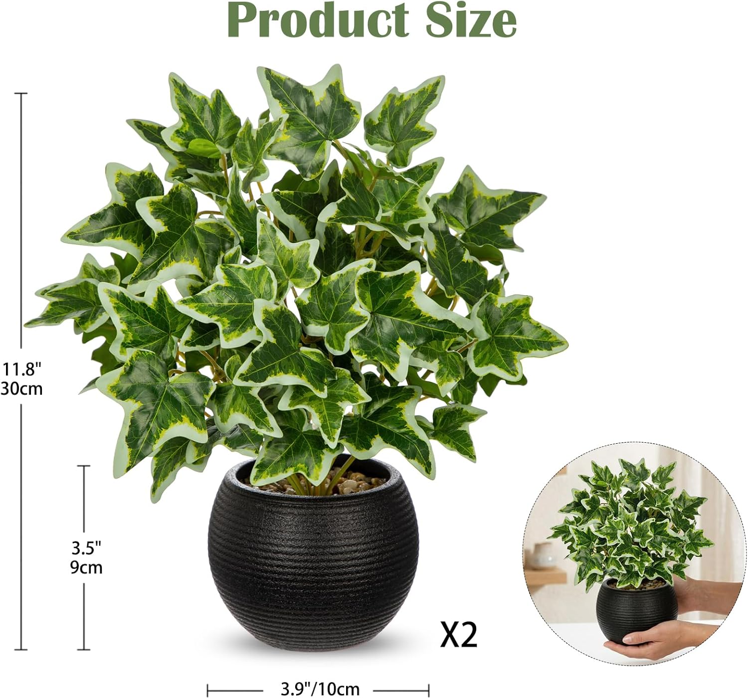 2 Packs Artificial Plants in Black Pot Fake Ivy Plants Potted Decorative Faux Plant for Home Kitchen Decor