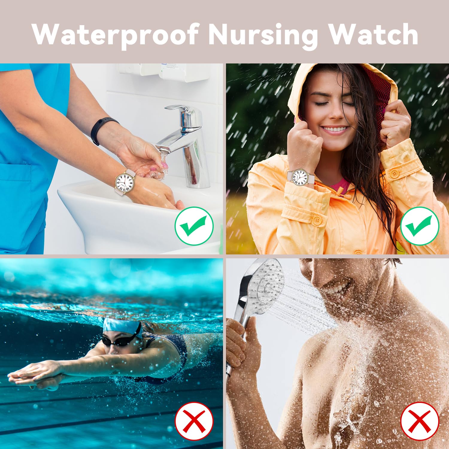 Bomieux Nurse Watch for Nurses Doctors Women Men,Waterproof Analog Watches with Luminous Dial and Japanese Quartz Movement,Easy to Read Military Time Watch with Second Hand, 12/24 Hours,Silicone Band 009-NudeWhite image 4 of 9 B0D52NHBTV
