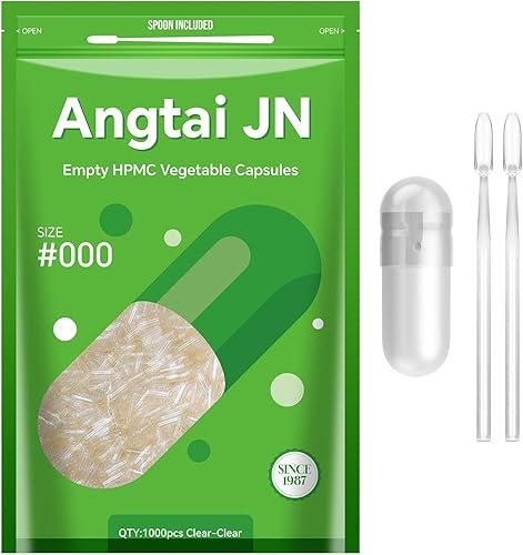 AngtaiJN 1000 cápsulas vacías de píldoras vacías, tamaño 000 cápsulas de píldoras de bricolaje, llenado de tapas vacías, con dos cucharas de micro