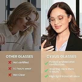Cyxus 2 Pack Blue Light Blocking Glasses Women Men, Pan-to Style 70s Retro Looks Vintage Round Wire Eyeglasses Business Computer Use Silver Gold