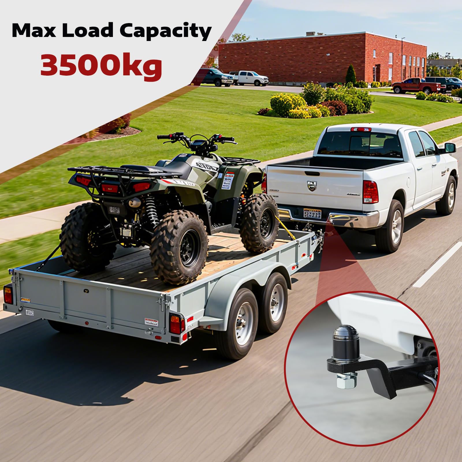 Sfera di traino da 50 mm, portata 3500 kg, bullone dritto, diametro 22 mm, per camion, auto, trattore, quad, roulotte, rimorchio, supporto a sfera