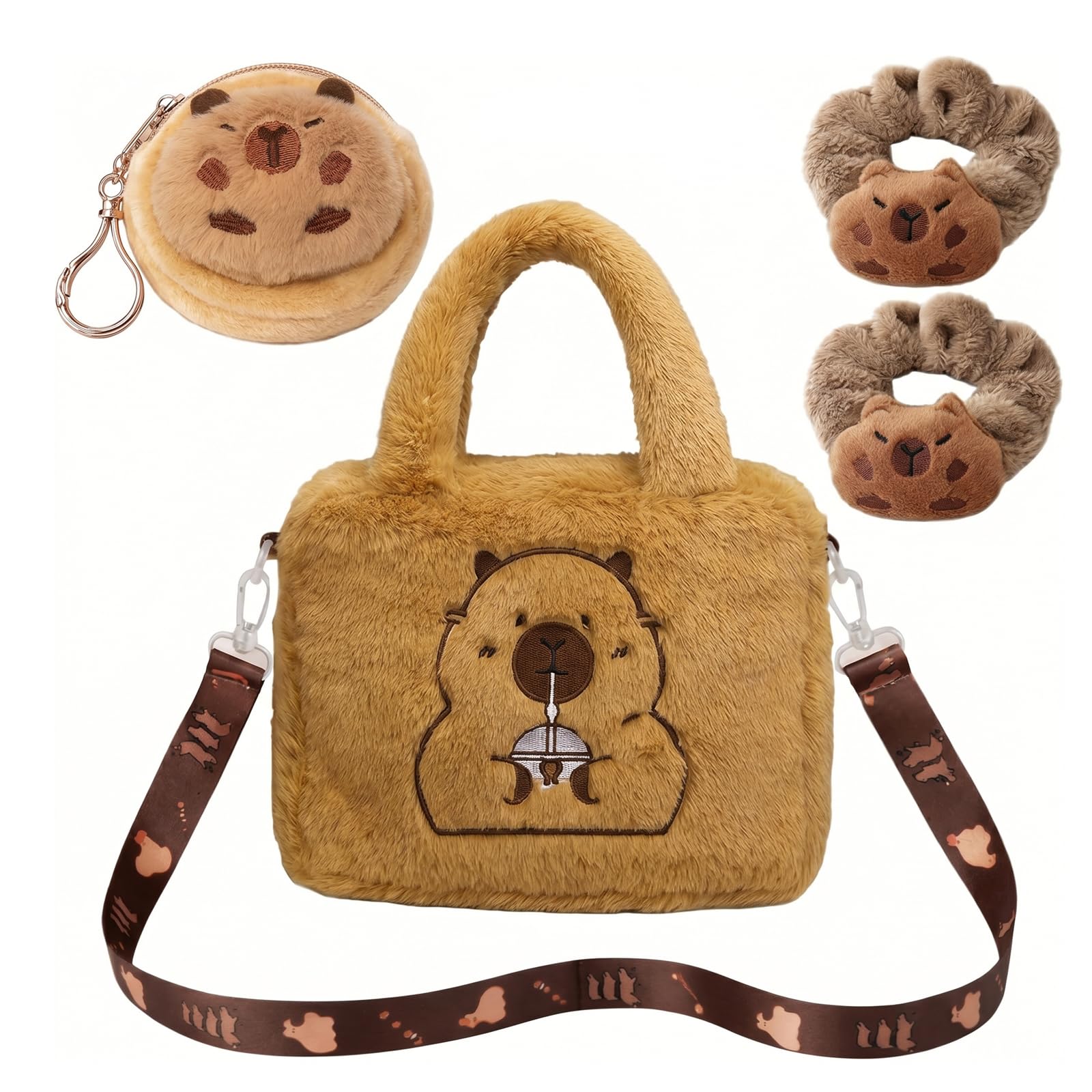 DXPETA 3-Piece Capybara Collection with Crossbody Bag and Toys for Girls, Capybara Teddy Companion for School Use and Birthday Parties