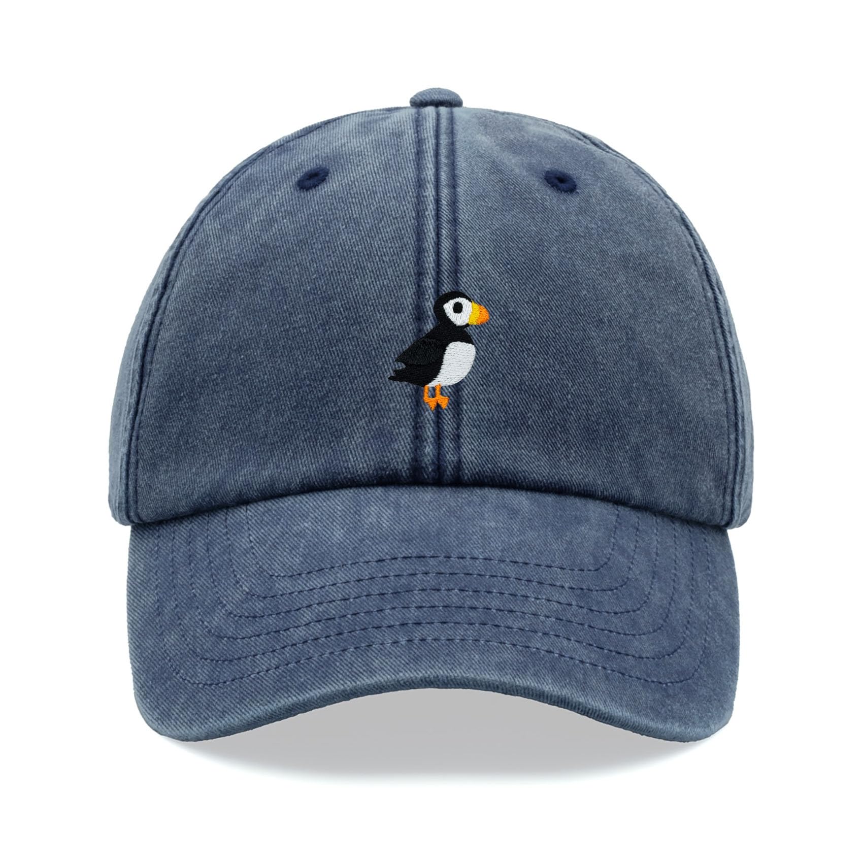 Puffin Baseball Cap Vintage Washed Unisex Dad Hat Adjustable Blue Denim
