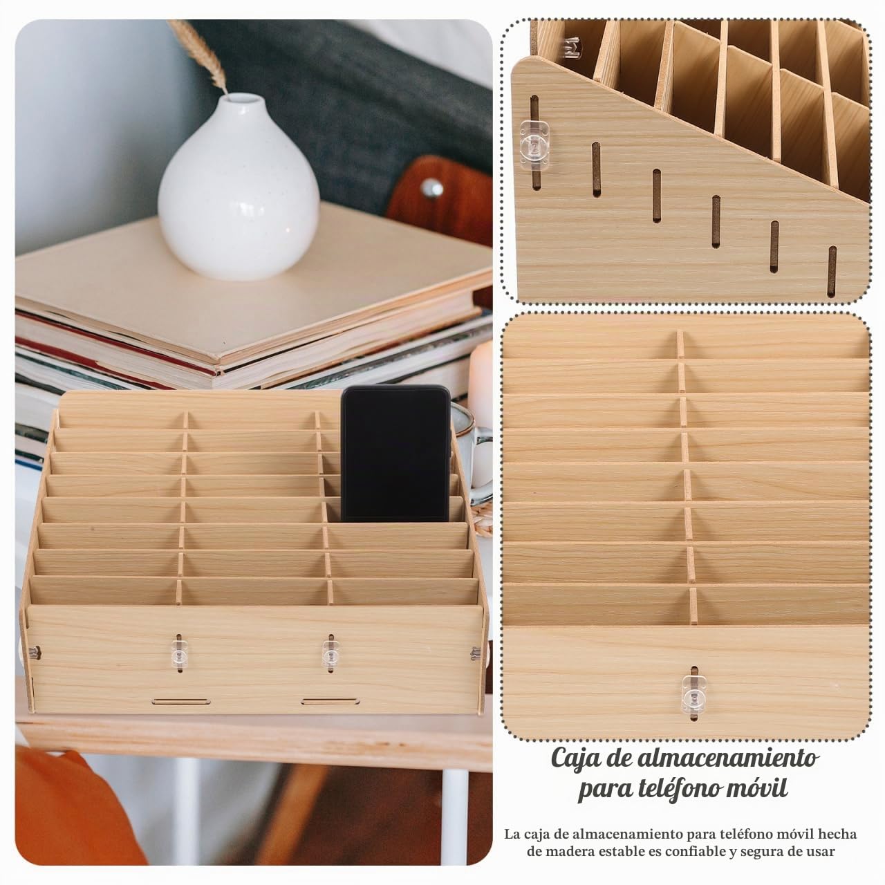 TOPBATHY Caja De Almacenamiento De Escritorio De Madera 12.51X7.91X6.53In Organizador Multifuncional Para Teléfonos Móviles Y Suministros De Oficina Escuela Taller