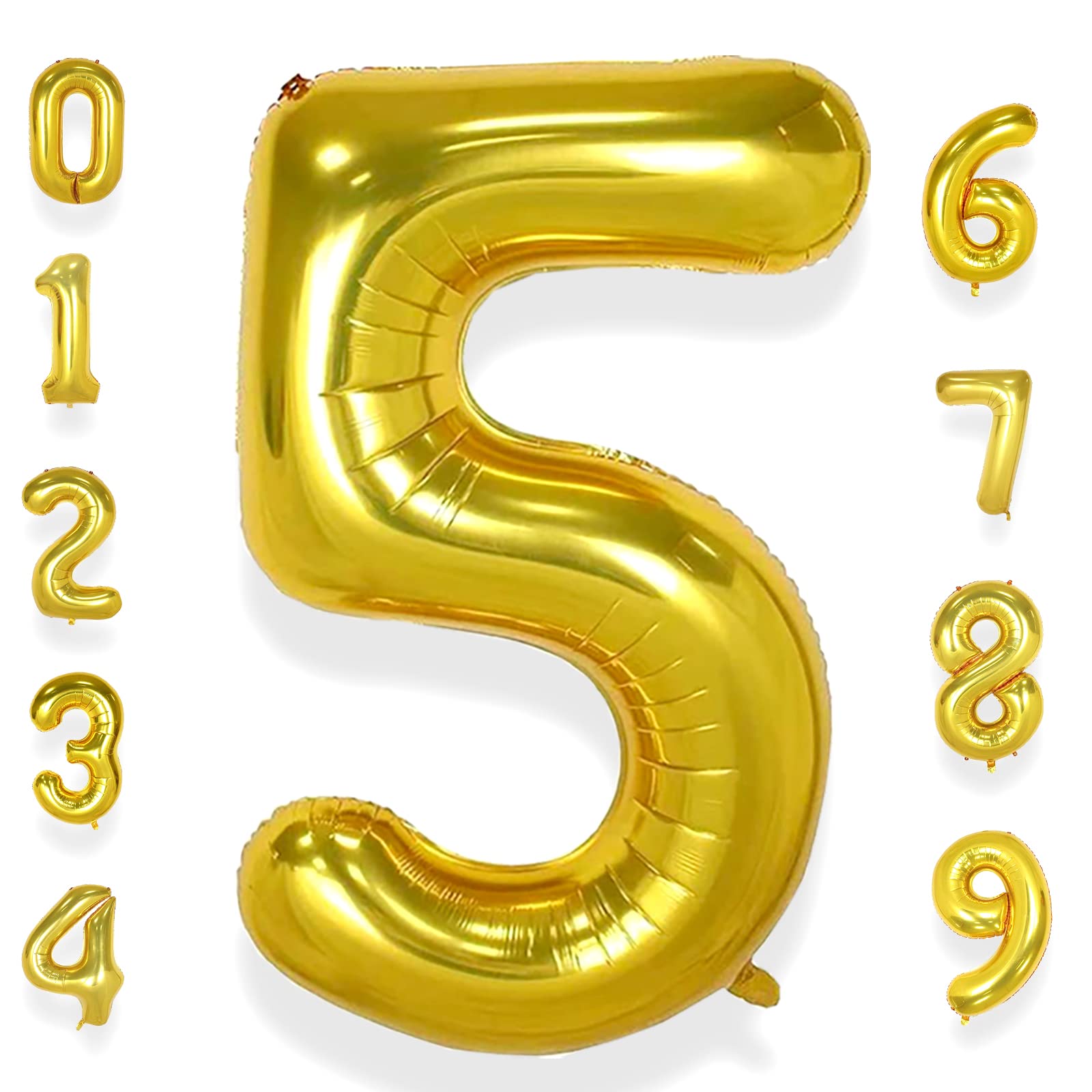 AULE 40 Inch Big Gold 5 Balloon Number Large Foil Helium Number Balloons 0-9 Jumbo Giant Happy 5th Birthday Party Decorations for Boy or Girl Huge Mylar Anniversary Party Supplies