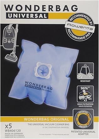 Rowenta Wonderbag WB406120 Pack of 5 Classic Dustbags for Vacuum Cleaners, Microfiber, 3L Capacity