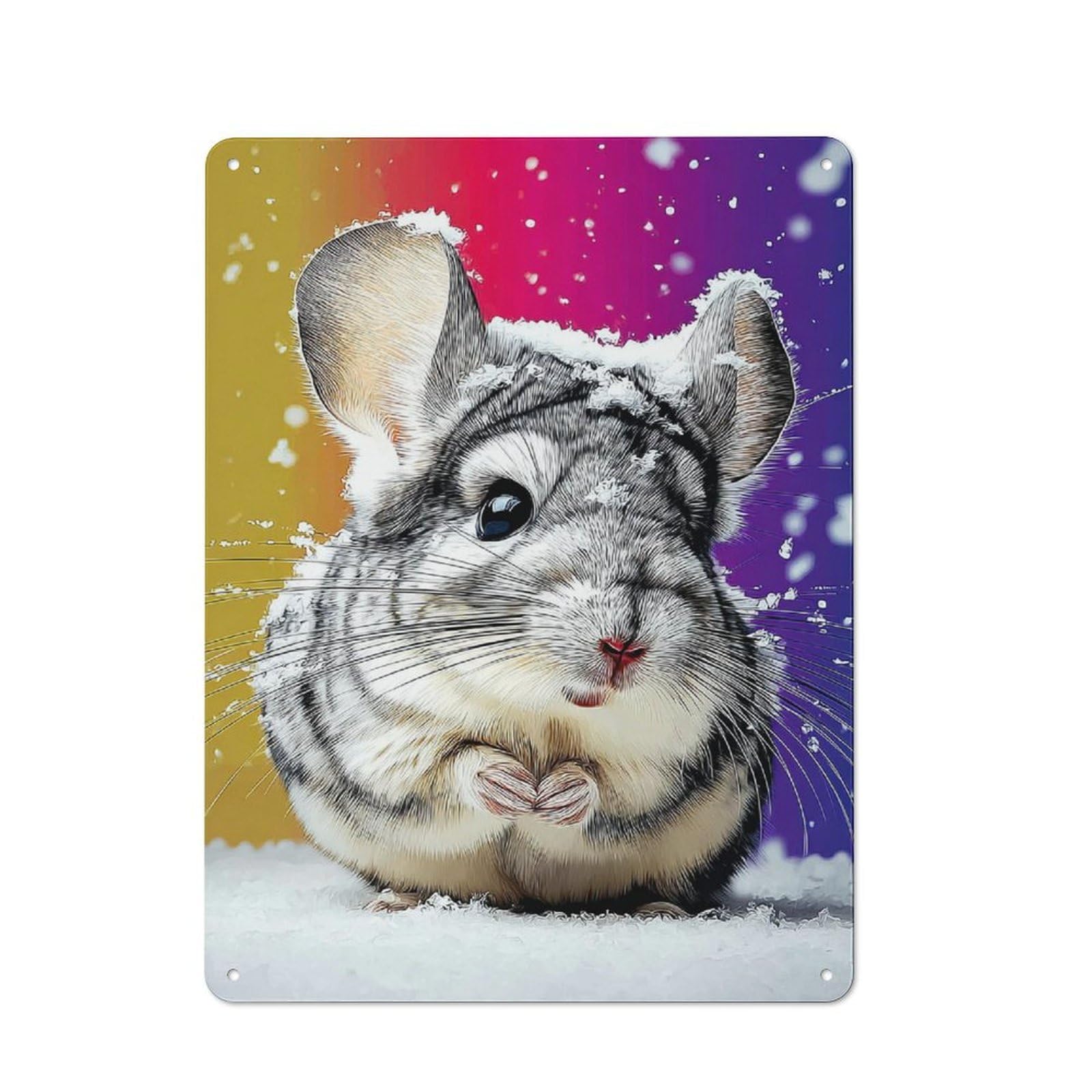 Junmoney Chinchilla In Winter Wonderland Vintage Tin Sign 40X30cm For Dining Room Or Kitchen, For Themed Interiors In Kitchens And Dining Spaces