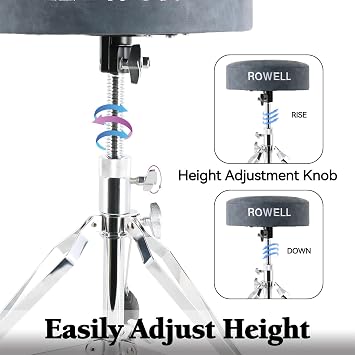 ROWELL Drum Throne Adjustable Drum Stool Lightweight Drum Seat Soft Drum Stools Electric Drum Throne Max Weight 330Lb Drum Set Stool Textured Blue Drum Thrones for Kids Adult Women Drummer