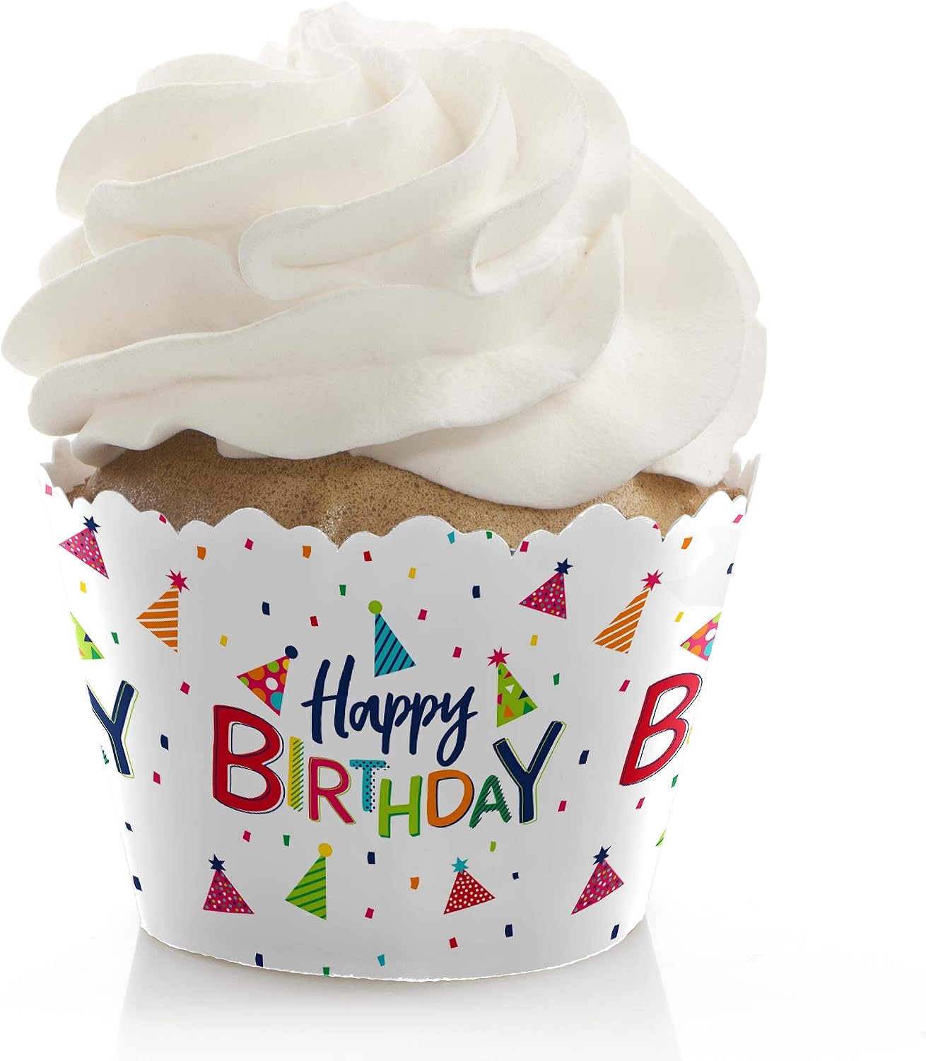 Big Dot of Happiness Cheerful Happy Birthday - Colorful Party Decorations - Cupcake Wrappers - Set of 12