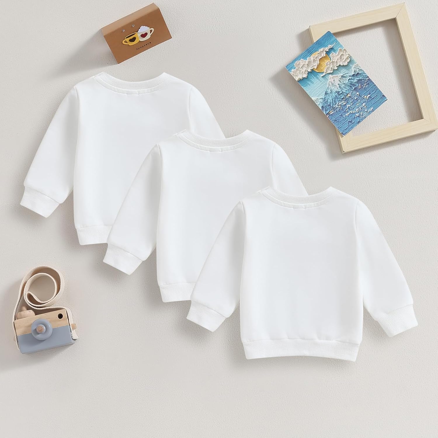 3 Pack Toddler Baby Boy Girl Long Sleeve Crewneck Pullover Sweatshirt Sweater Outfits Solid Color Casual Clothes