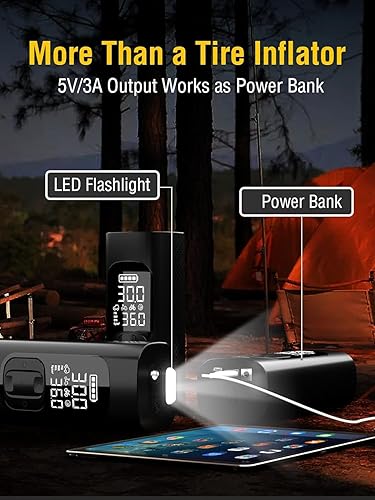 Miniatura 5 de AZUNO Inflador de neumáticos, compresor de aire portátil, bomba de aire portátil de inflado rápido 3X, bomba de neumáticos de apagado automático