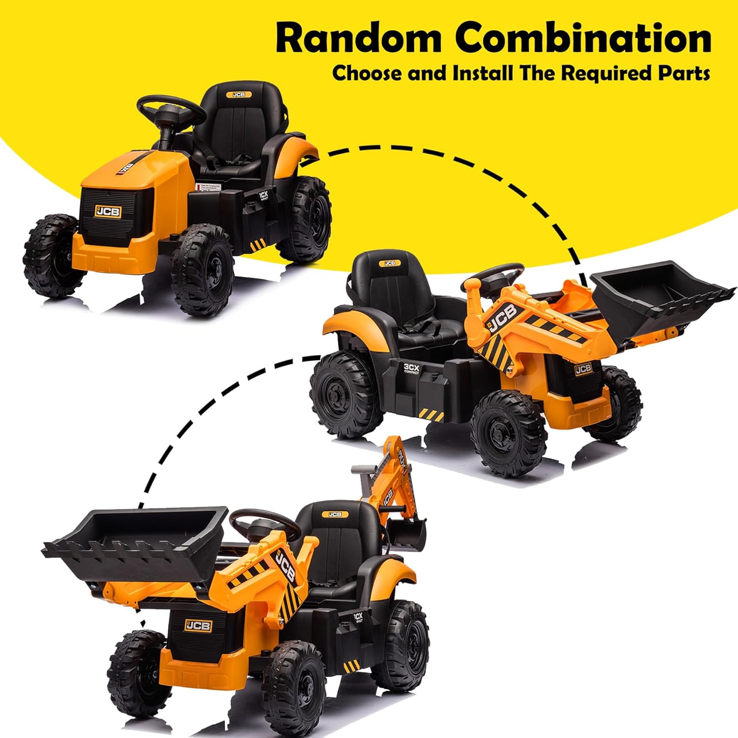 Licensed JCB 24V Excavator Ride On Toys for Kids, Backhoe Digger Toy with Reversible Seat, Removable Front & Rear Arms, Remote Control, Electric Construction Vehicle Toy