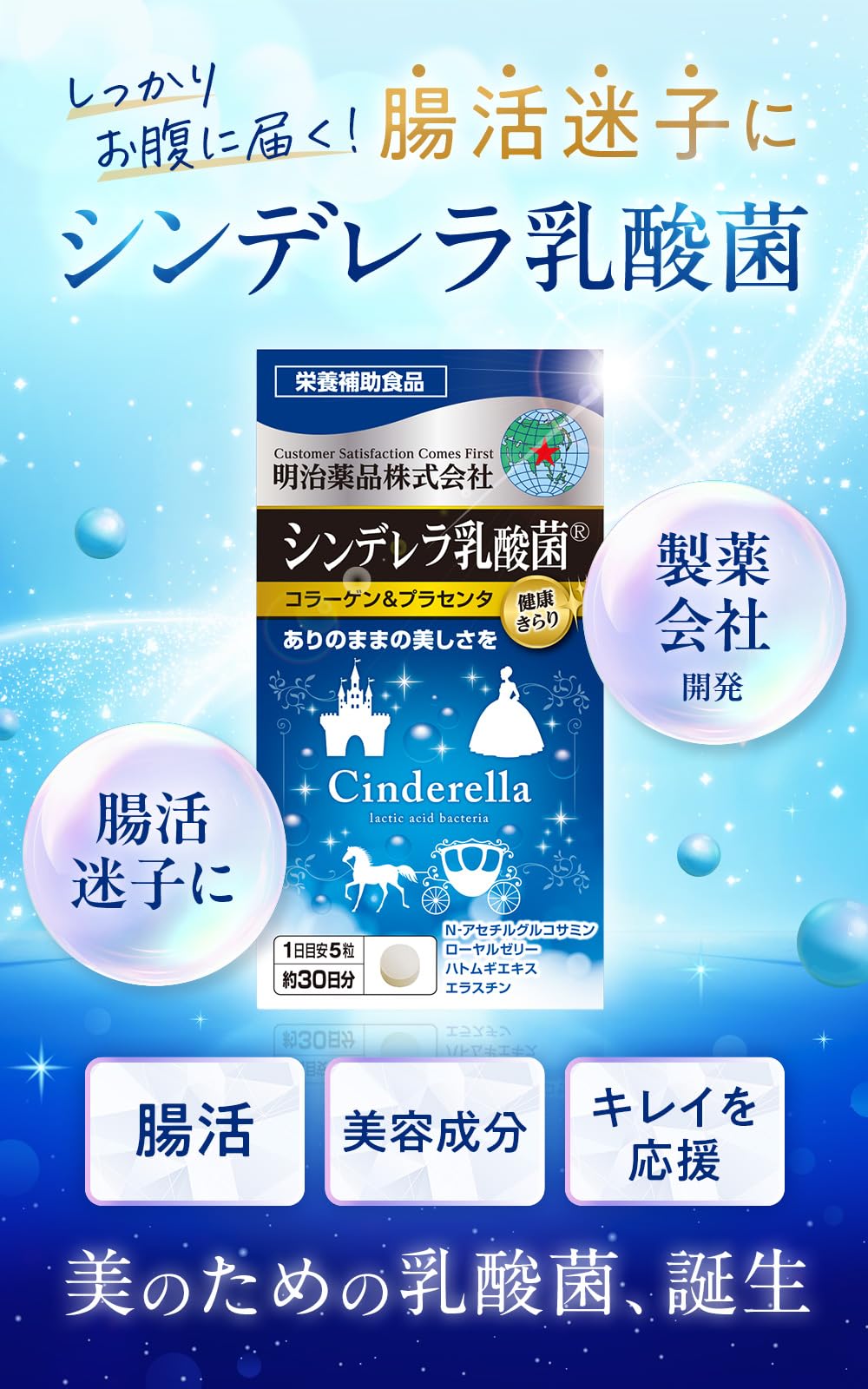 Amazon | シンデレラ乳酸菌® 健康きらり 明治薬品 乳酸菌 サプリ 