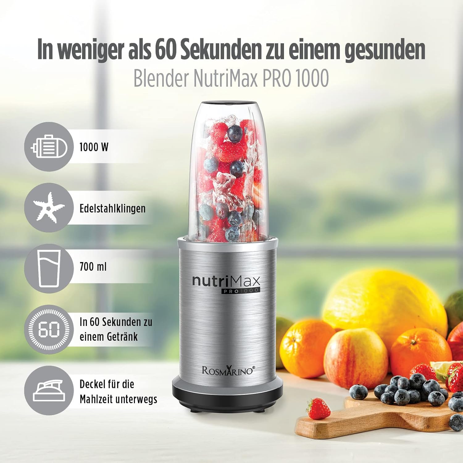 Overview of the NutriMax PRO 1000 Blender components and key features.
