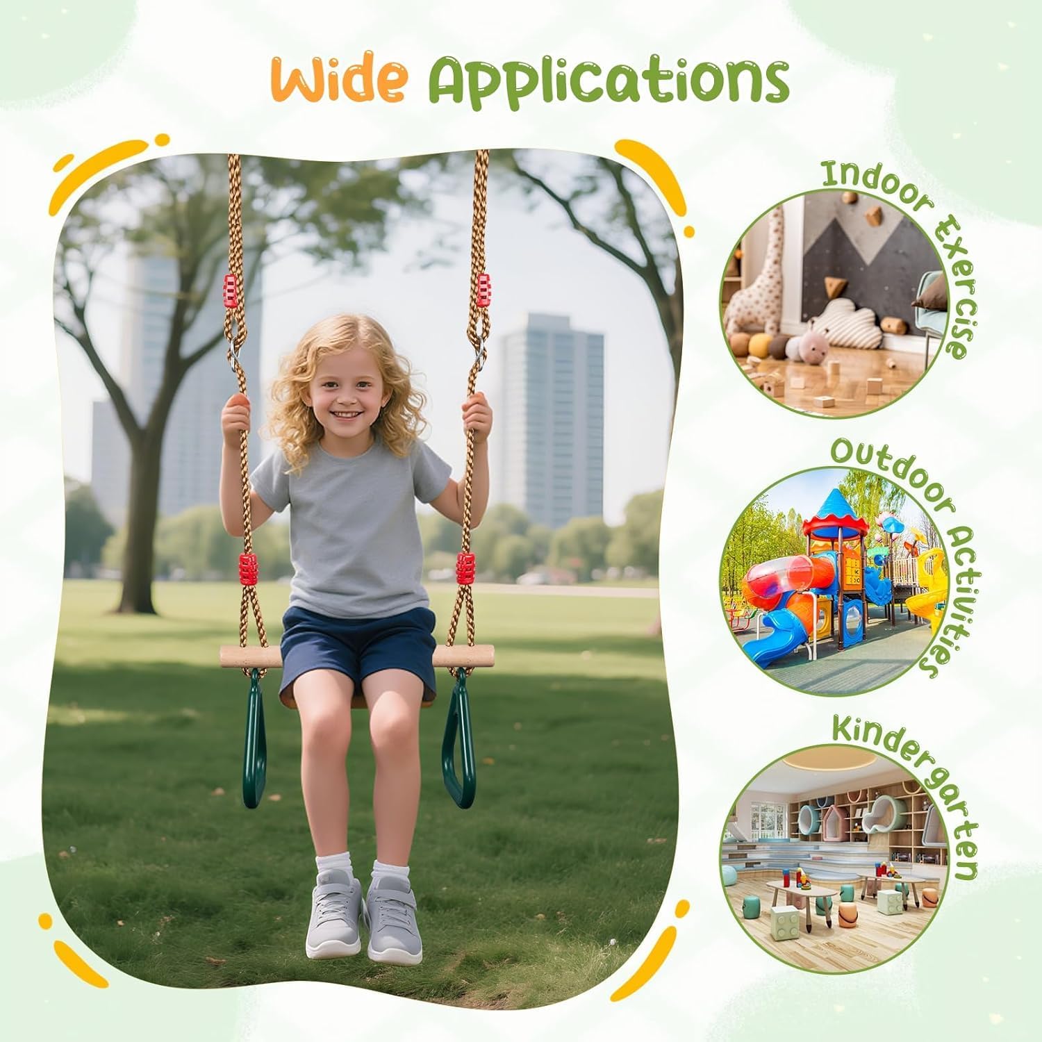 2 in 1 Trapeze Swing,Children's Swing Outdoor Indoor,Gymnastics Rings - Image 5
