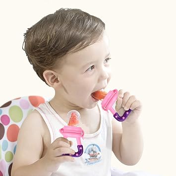 Baby Food Feeder 3 Pack Silicone Fruit Pacifier Teething Reusable Pouches Pacifier Pink by Mluchee(S,M,L)