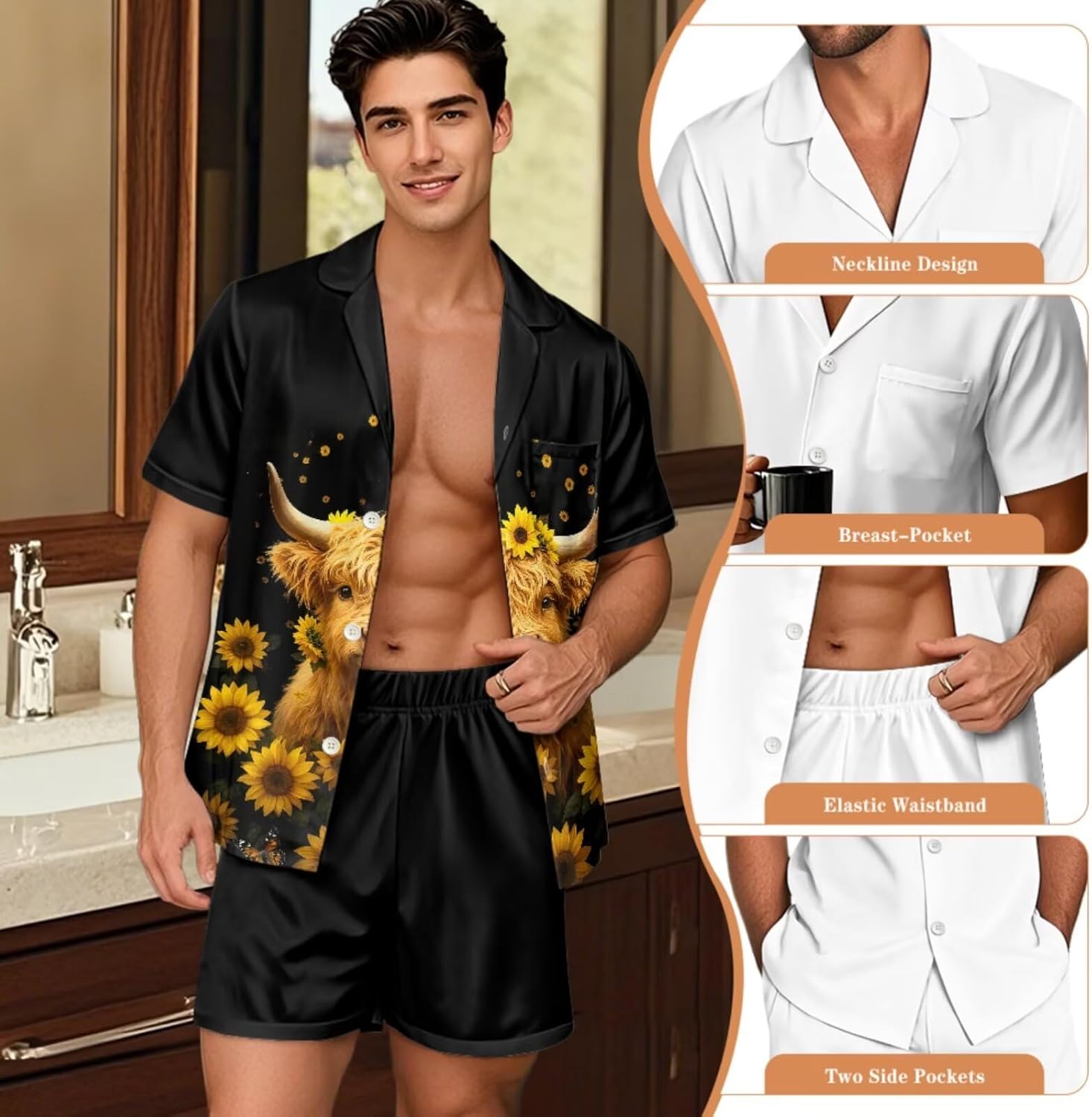 Heart Pajamas Women Men Two Piece Pajama Set Heart Print Short Sleeve Sleepwear with Shorts Soft Comfy Couples Pj