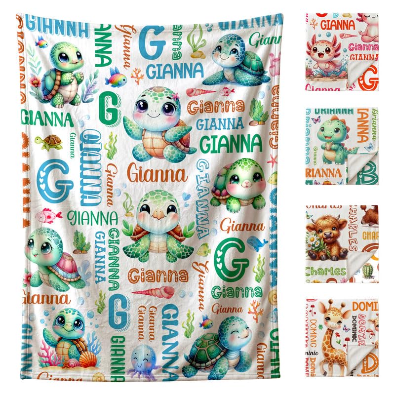 Image of Custom Turtle Blanket for Boys Girls,Ultra Soft Personalized Gifts Baby Blanket,Customized Throw for Toddlers Newborn Stroller Crib,60 inchx80 inch