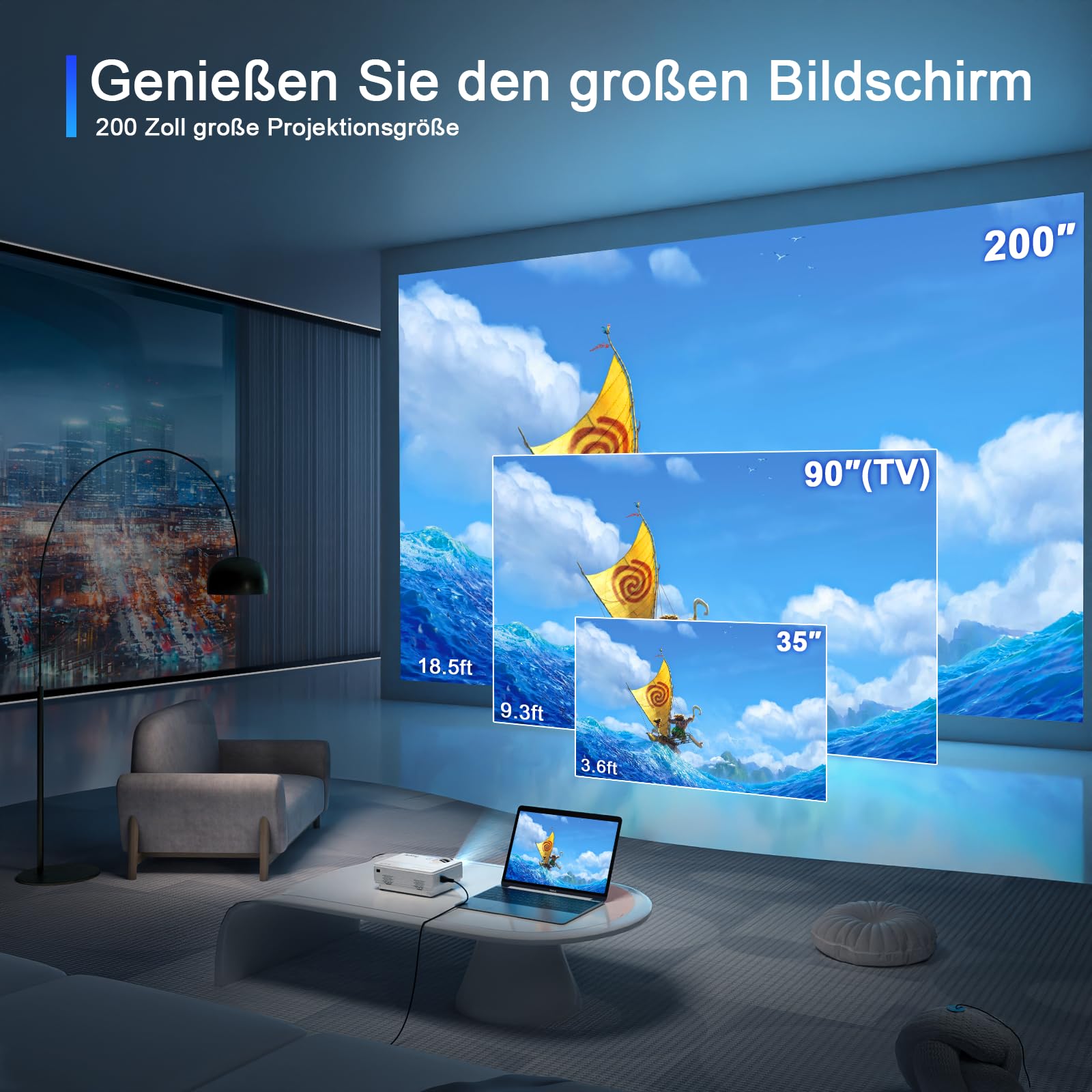 XuanPad Mini Beamer 21000L HD 1080P WiFi Bluetooth Heimkino Projektor Kompatibel mit TV Stick HDMI USB AV Laptop