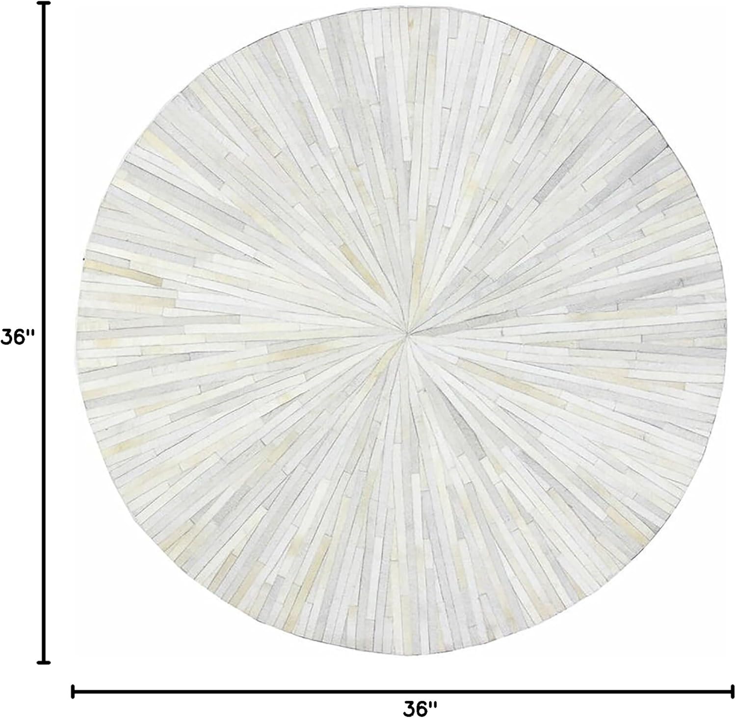 Premium Cowhide Leather Hand Made Stripes Patterned Round Area Rug - 3X3 ft - White, Premium Hand Made House Carpet for Living Room, Bedroom, Entryway