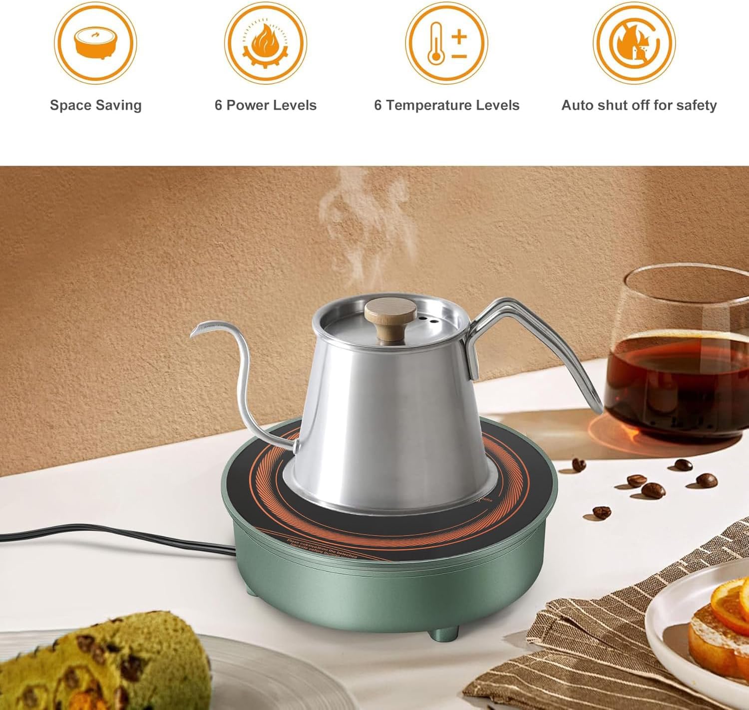 700W Mini Induction Cooktop, 120V Portable Countertop Burner, 2026 New External Wired Control Panel, Compact Design for Hot Pot, Coffee, Tea, Moka Pot & Small Kitchen