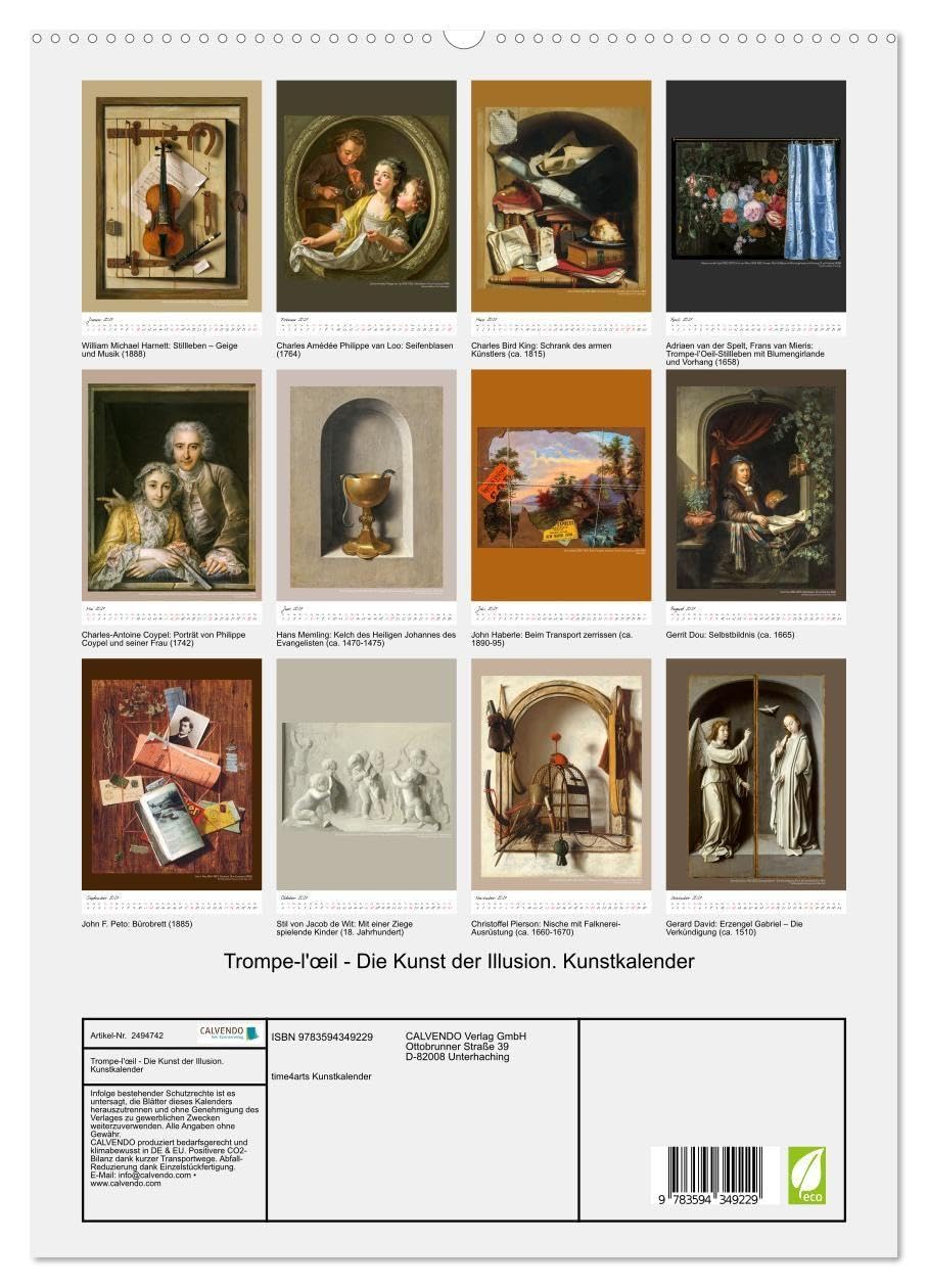 Trompe-l'œil - Die Kunst der Illusion. Kunstkalender (hochwertiger Premium Wandkalender 2027 DIN A2 hoch), Kunstdruck in Hochglanz: Raffinierte ... Harnett-Peto-Haberle (CALVENDO Kunst)