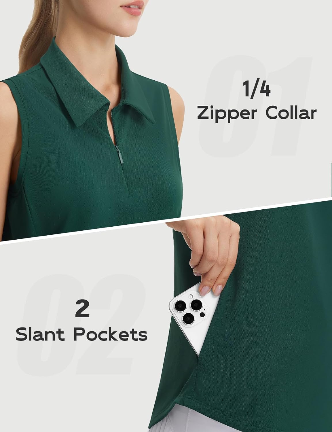 baleaf Women's Golf Shirts Sleeveless Pockets Tennis Tops Workout Athletic Polo V Neck Collared UPF