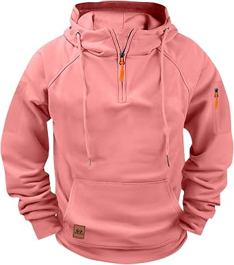 Big and Tall Hoodies for Men Quarter Zip Up Tactical Hoodie Pullover Fall Winter Fashion Hooded Sweatshirt Pockets
